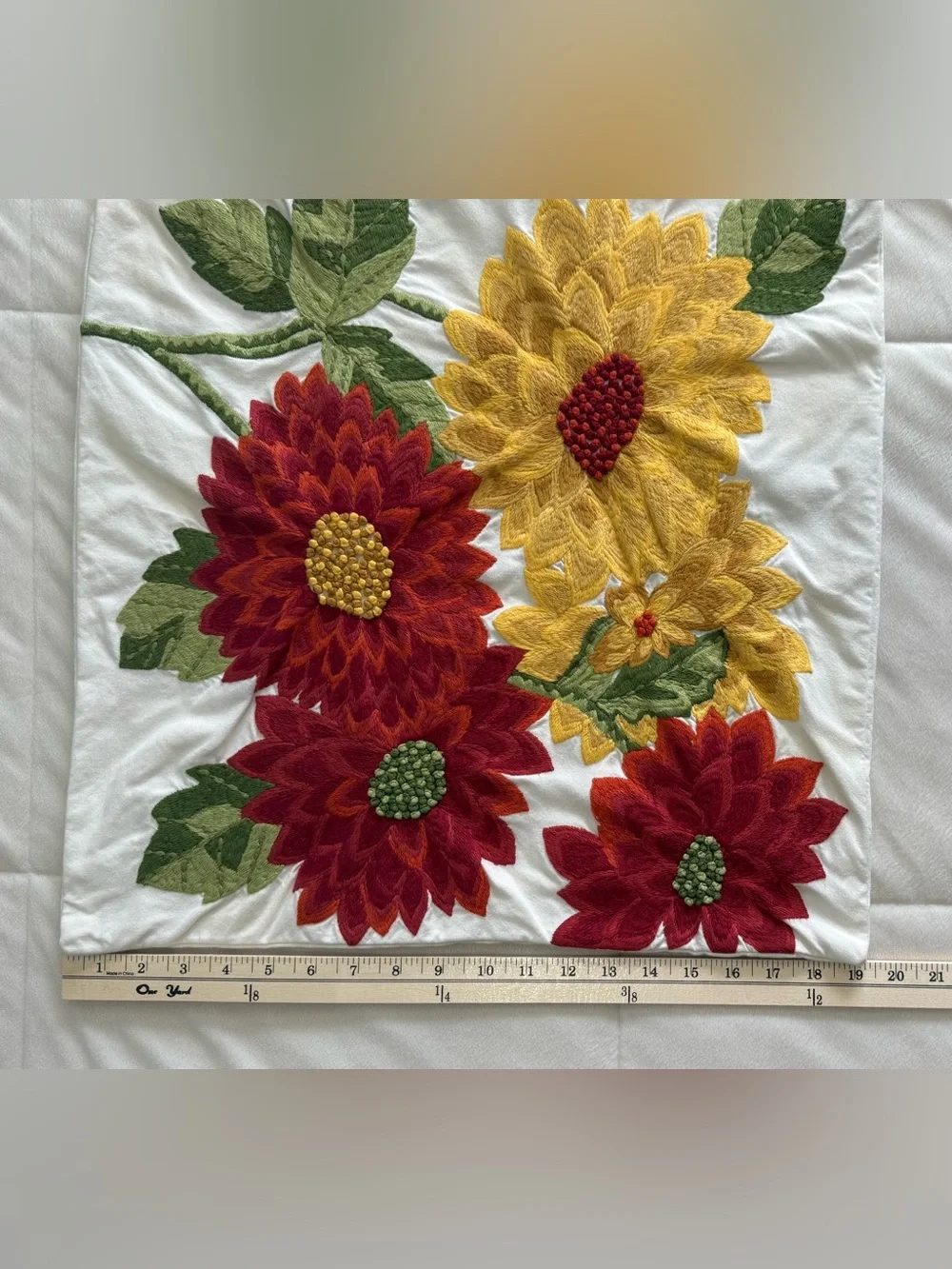 Pottery Barn Embroidered Floral Throw Pillow Cover 20x20 Cotton Textured